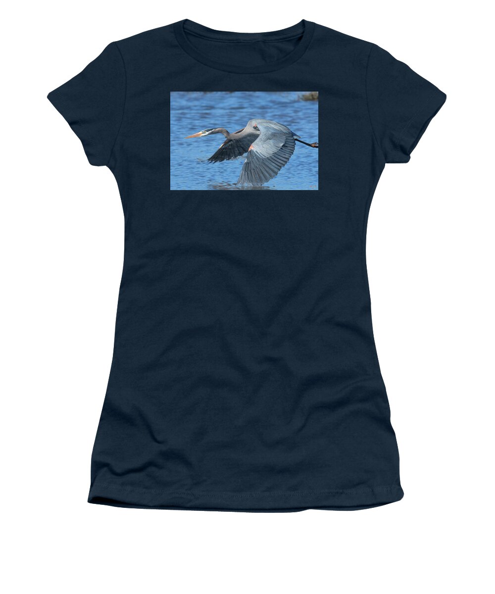 Nature Women's T-Shirt featuring the photograph Great Blue Heron in Flight DMSB0153 by Gerry Gantt