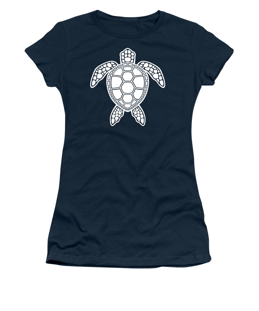 Green Women's T-Shirt featuring the digital art Green Sea Turtle Design - White by John Schwegel
