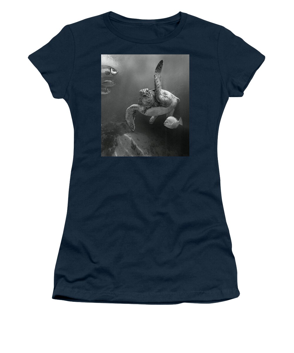 Disk1215 Women's T-Shirt featuring the photograph Green Sea Turtle Malaysia by Tim Fitzharris