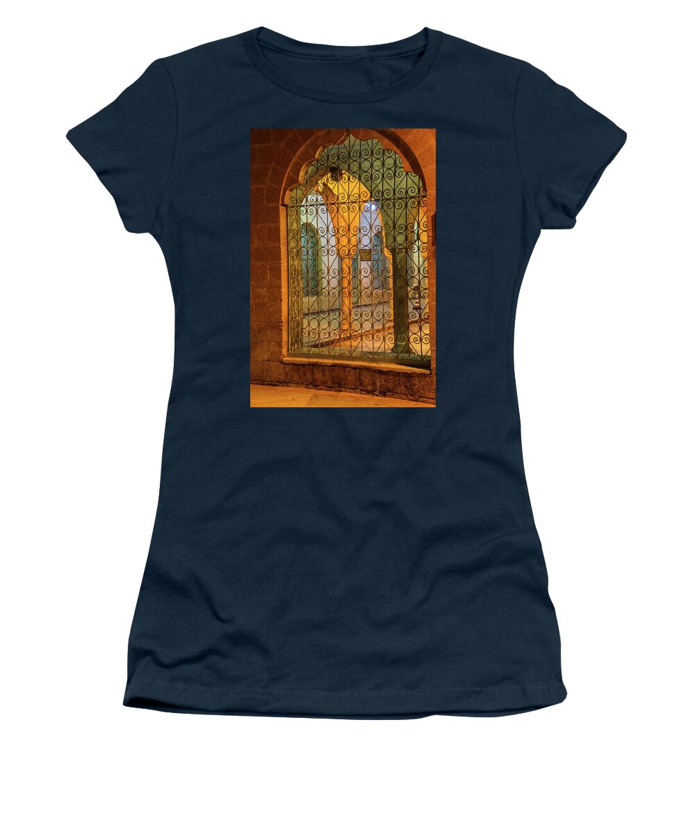 Abraham Women's T-Shirt featuring the photograph Grill and arch of inner courtyard by Steve Estvanik