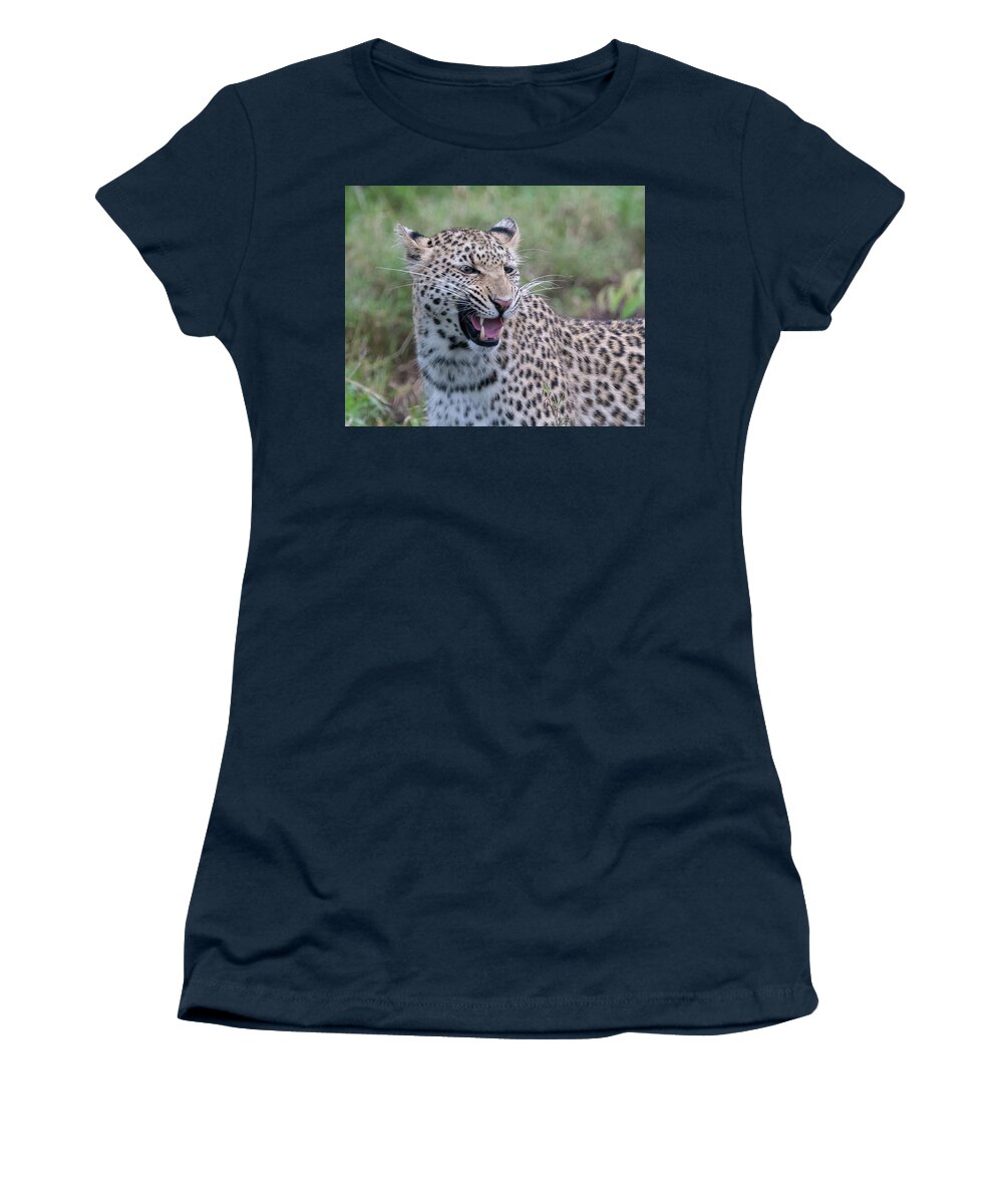 Leopard Women's T-Shirt featuring the photograph Grimacing leopard by Mark Hunter