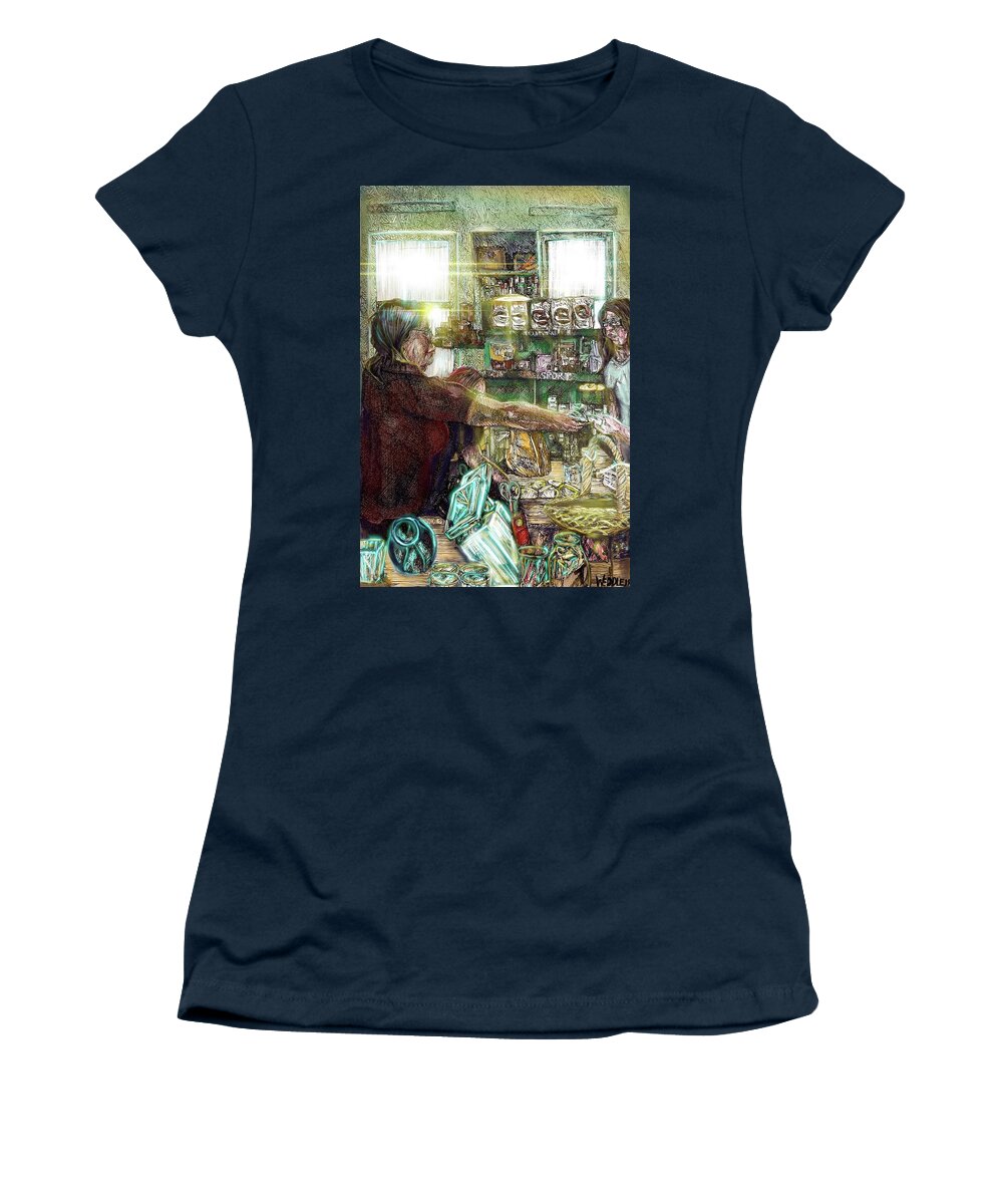 Pen And Ink Drawing Women's T-Shirt featuring the digital art Grocer by Angela Weddle