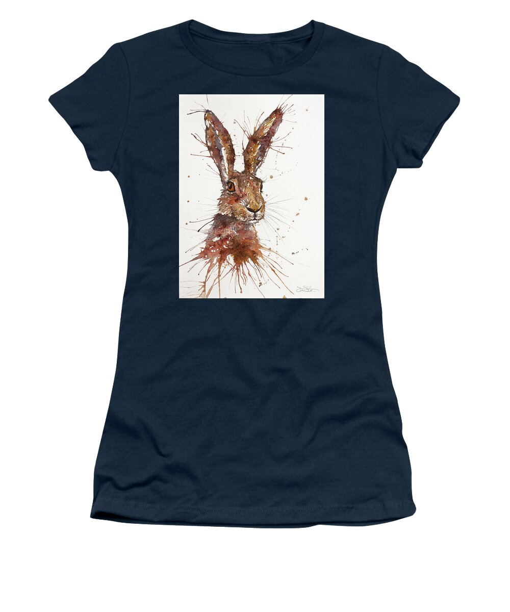 Hare Women's T-Shirt featuring the painting Hare Portrait by John Silver