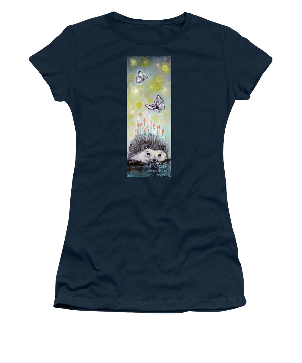 Hedgehug Women's T-Shirt featuring the painting HedgeHugflower by Manami Lingerfelt
