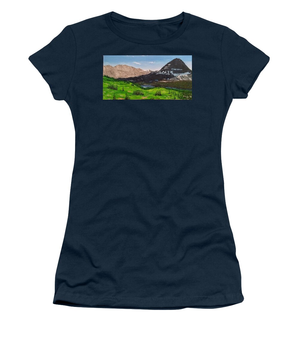 Glacier National Park Women's T-Shirt featuring the painting Hidden Lake Pass by Kevin Daly