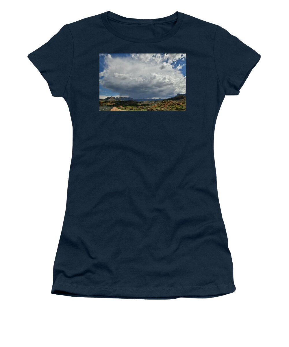 Zion National Park Women's T-Shirt featuring the photograph Huge Storm Cloud over Utah Highway 9 near Zion NP by Ray Mathis