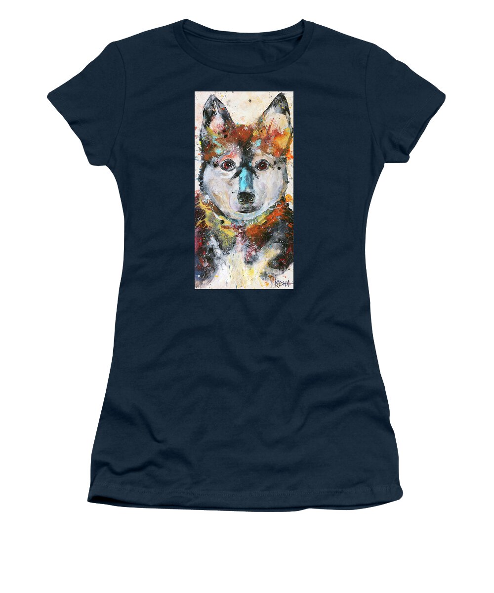 Husky Women's T-Shirt featuring the painting Husky Love by Kasha Ritter