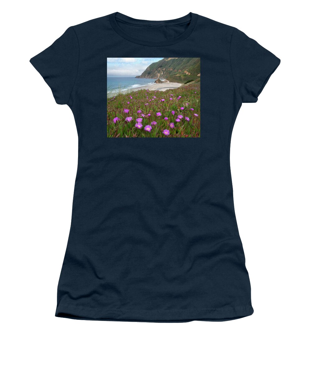 00571618 Women's T-Shirt featuring the photograph Ice Plant Flowers Along Coast, Russian River, California by Tim Fitzharris