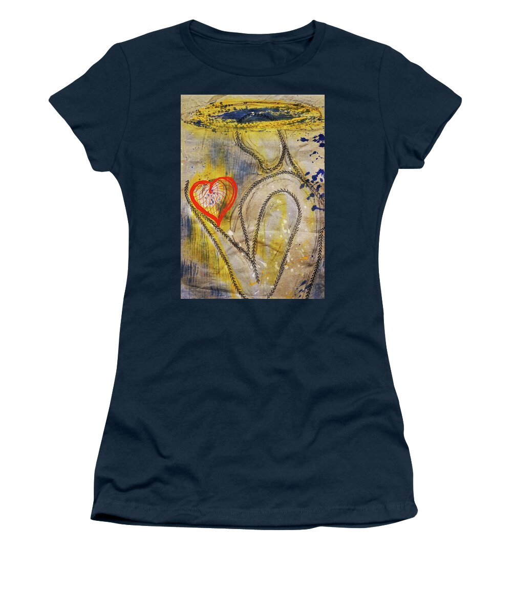 Golden Women's T-Shirt featuring the mixed media In the Golden age of Love and lies by Giorgio Tuscani