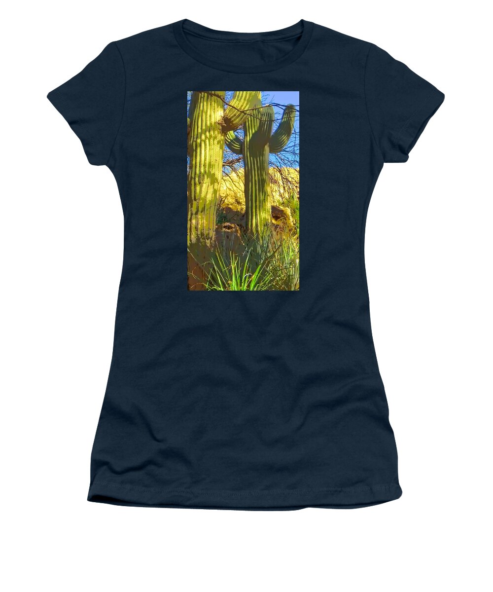 Arboretum Women's T-Shirt featuring the photograph In the Shadow of Saguaros by Judy Kennedy