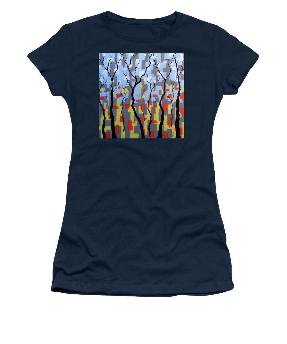 Abstract Women's T-Shirt featuring the painting Into the Winter Woods by Tara Hutton