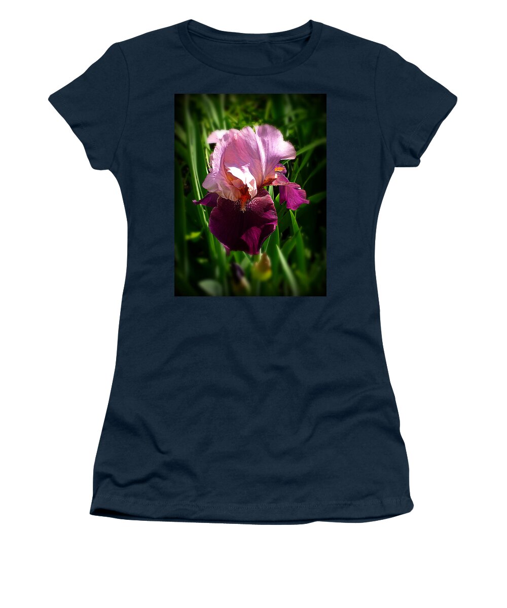 Pink Bearded Iris Women's T-Shirt featuring the photograph Iris in Pink and Violet by Mike McBrayer