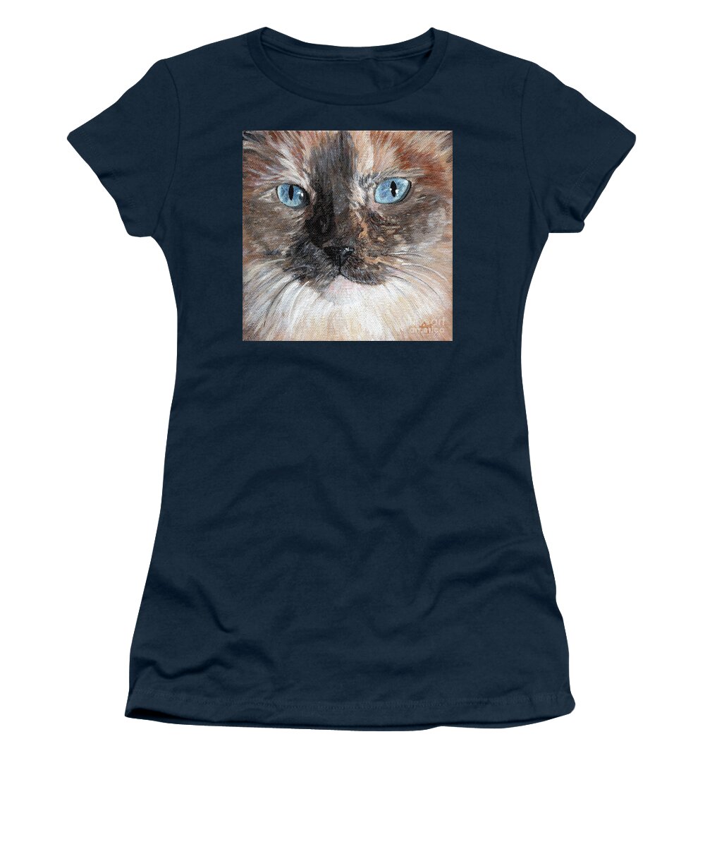 Cat Women's T-Shirt featuring the painting Isadora Cat Portrait by Annie Troe