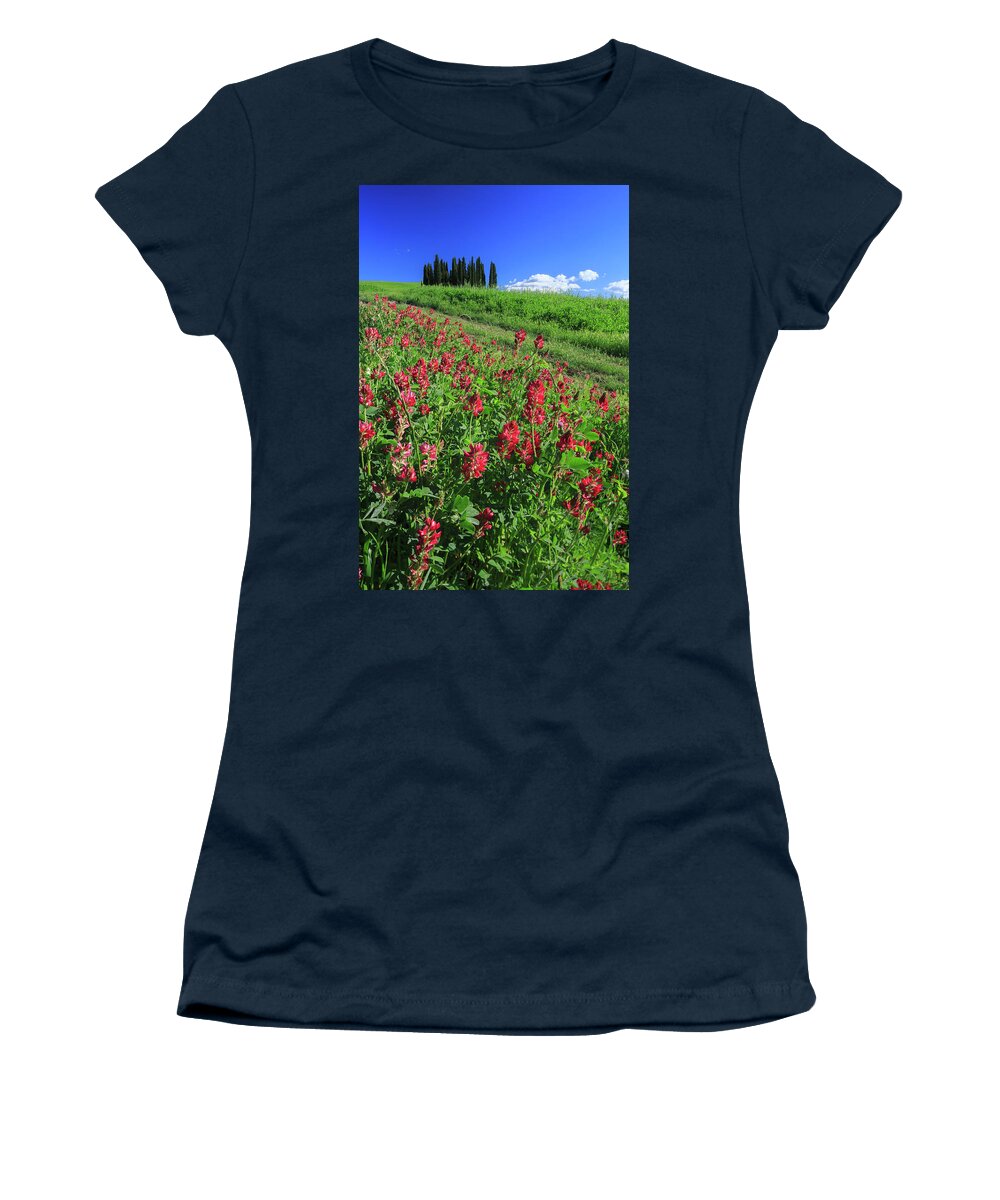 Estock Women's T-Shirt featuring the digital art Italy, Tuscany, Flowers In Bloom by Maurizio Rellini