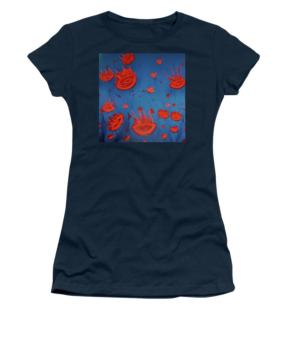 Modern Abstract Women's T-Shirt featuring the painting Jelly fish by Joan Stratton