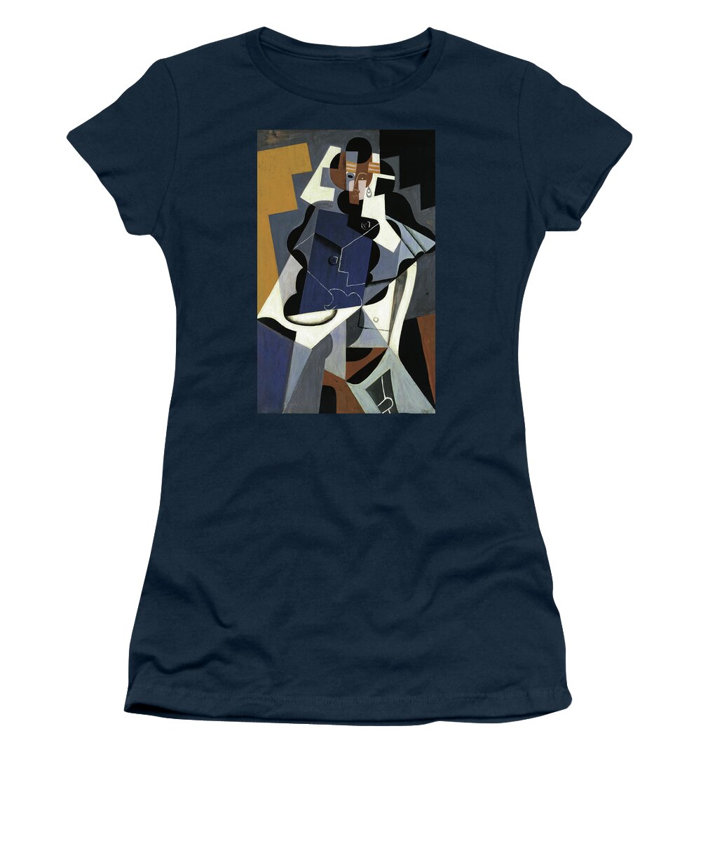 Juan Gris Women's T-Shirt featuring the painting Juan Gris -Madrid, 1887-Boulogne-sur-Seine, 1927-. Seated Woman -1917-. Oil on panel. 116 x 73 cm. by Juan Gris -1887-1927-