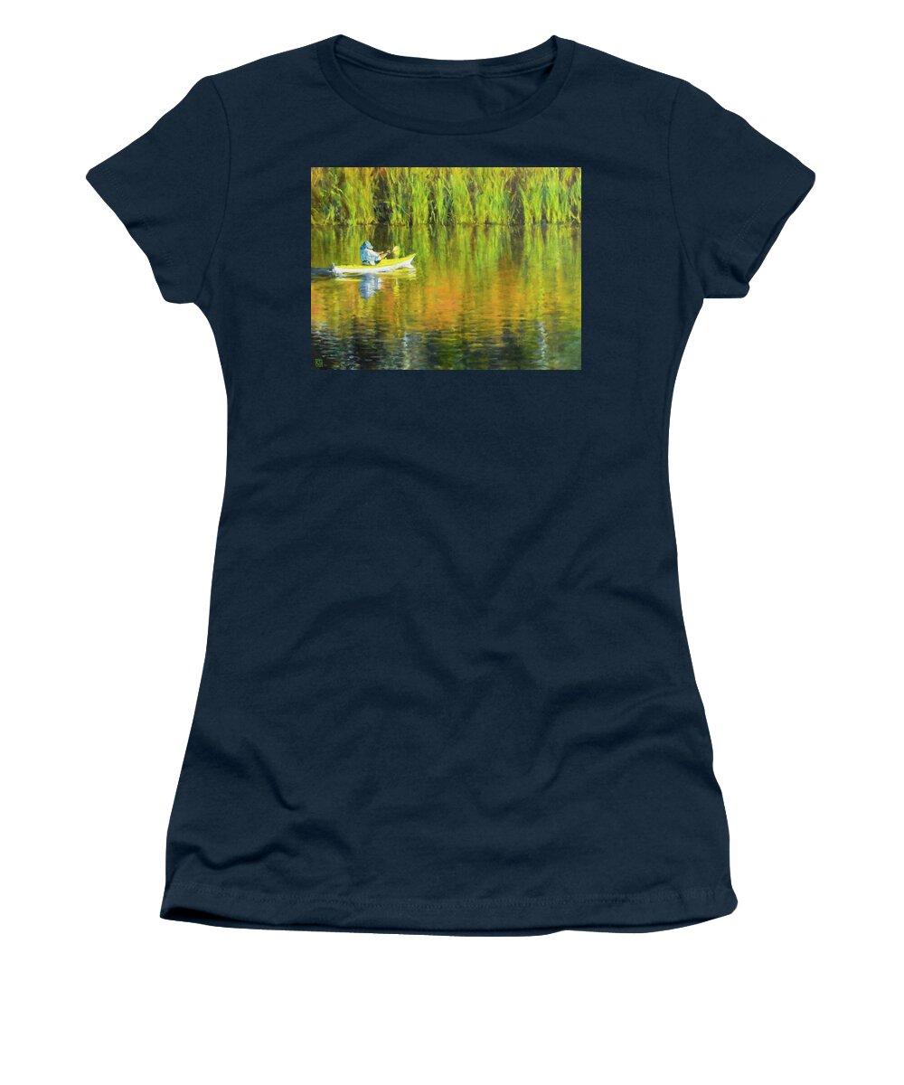 Kayak Women's T-Shirt featuring the painting Kayaking Lafayette Reservoir by Kerima Swain