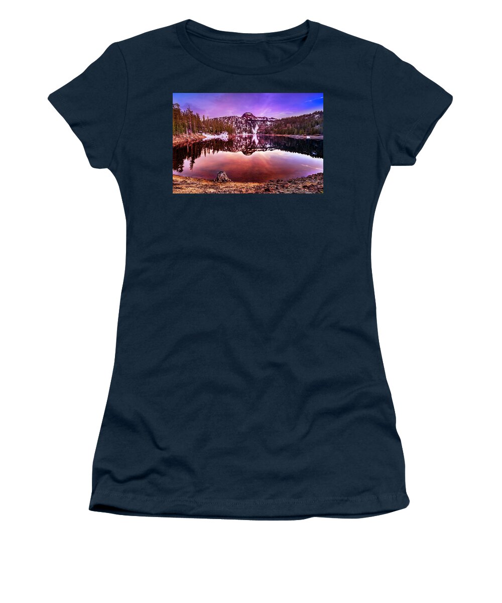 Ebbetts Pass Women's T-Shirt featuring the photograph Kinney Reservoir Sunset by Don Hoekwater Photography