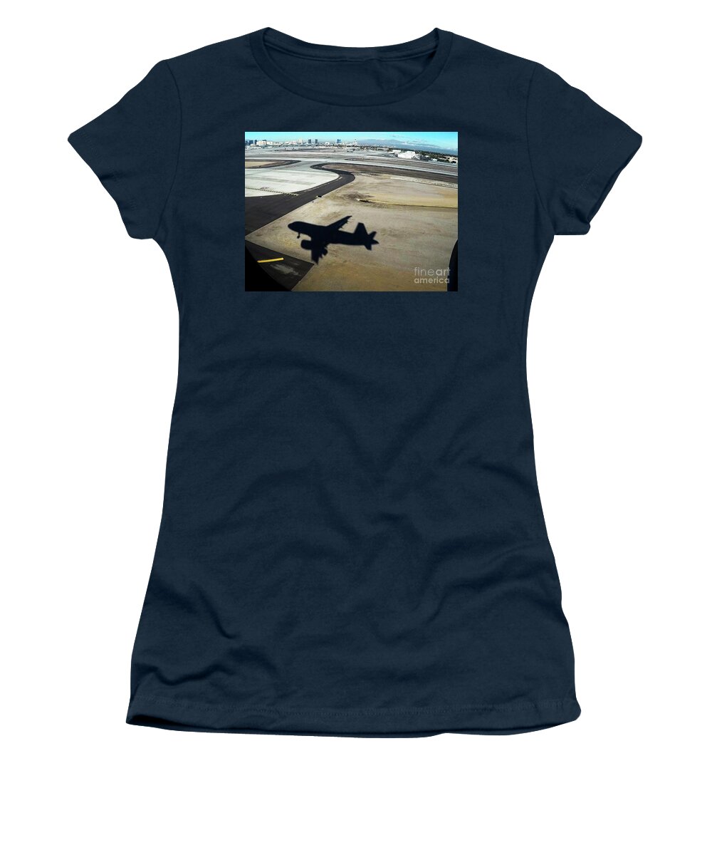 Las Vegas  Mccarron International Women's T-Shirt featuring the photograph Landing in Sin by Darcy Dietrich