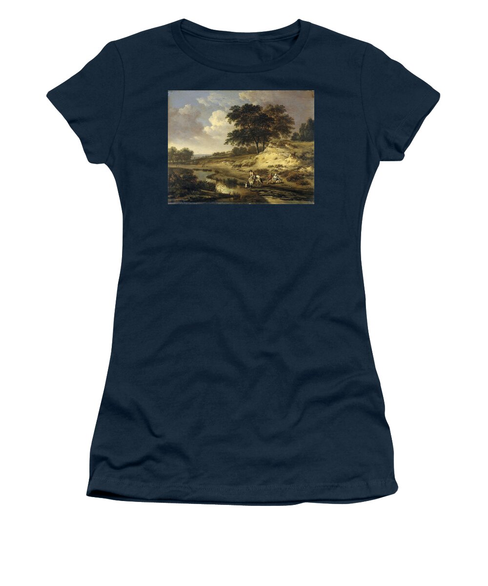 Jan Wijnants Women's T-Shirt featuring the painting Landscape with a Rider Watering his Horse. by Jan Wijnants