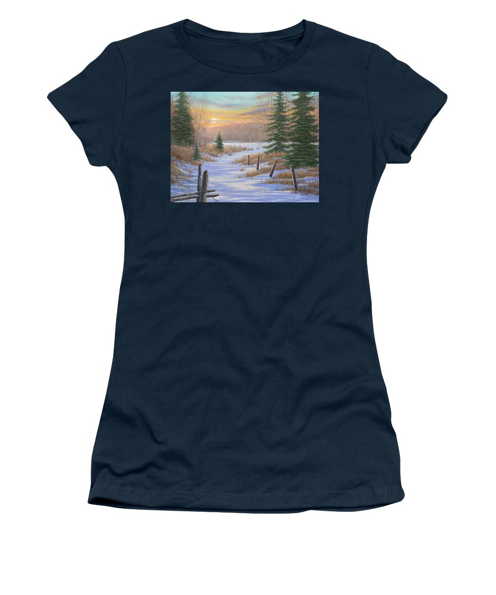 Jake Vandenbrink Women's T-Shirt featuring the painting Late Day Sun by Jake Vandenbrink