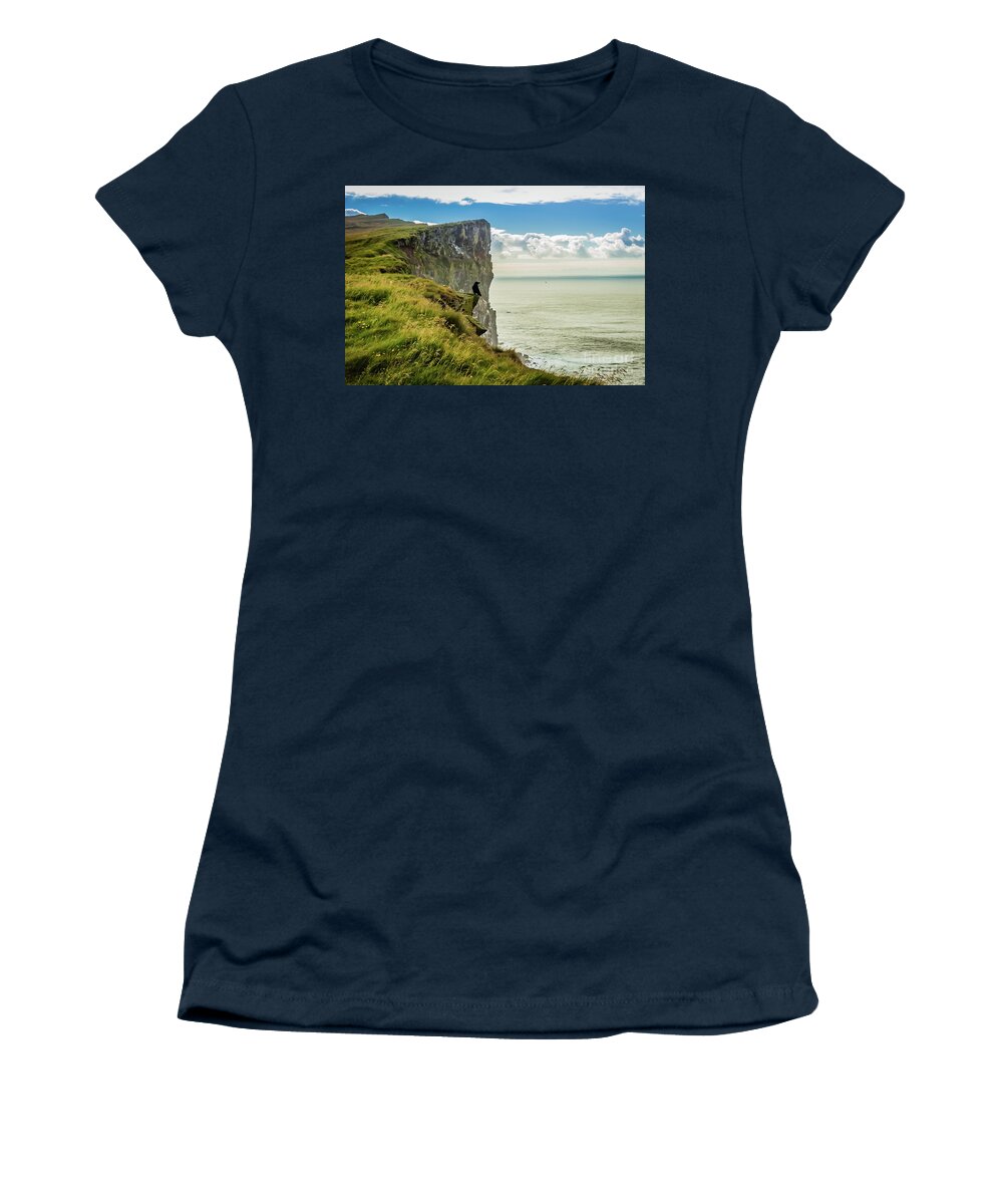Cliff Women's T-Shirt featuring the photograph Latrabjarg cliffs, Iceland by Lyl Dil Creations