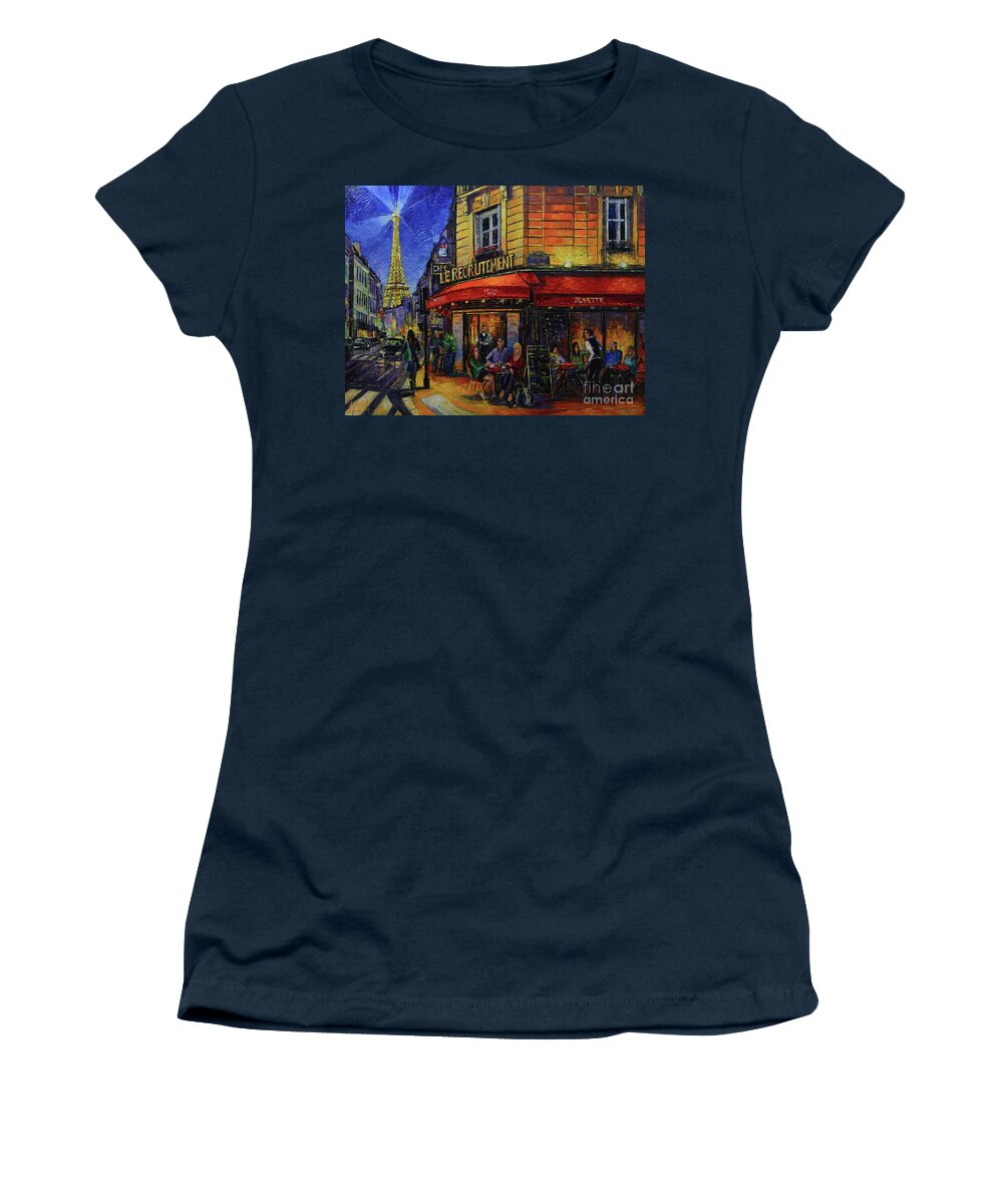 Paris Women's T-Shirt featuring the painting Le Recrutement Cafe Paris by Mona Edulesco