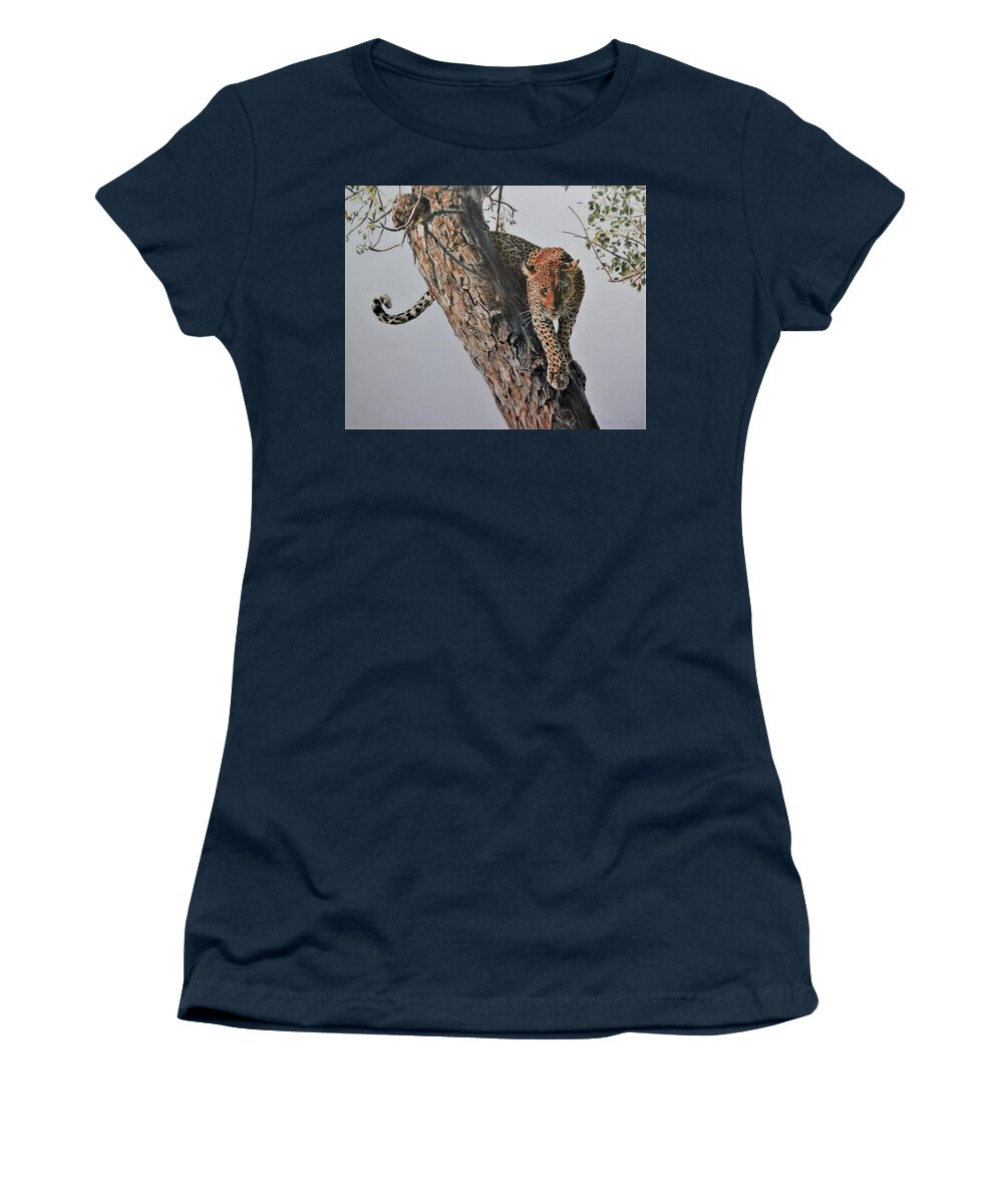 Leopard Women's T-Shirt featuring the painting Ready to Pounce by John Neeve