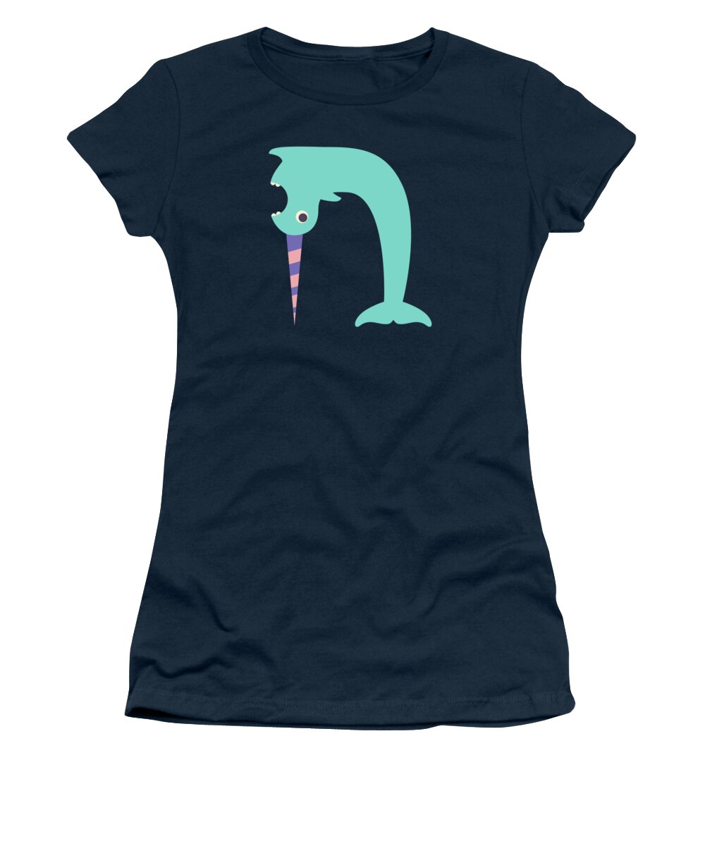 Animal Alphabet Women's T-Shirt featuring the digital art Letter N - Animal Alphabet - Narwhal Monogram by Jen Montgomery