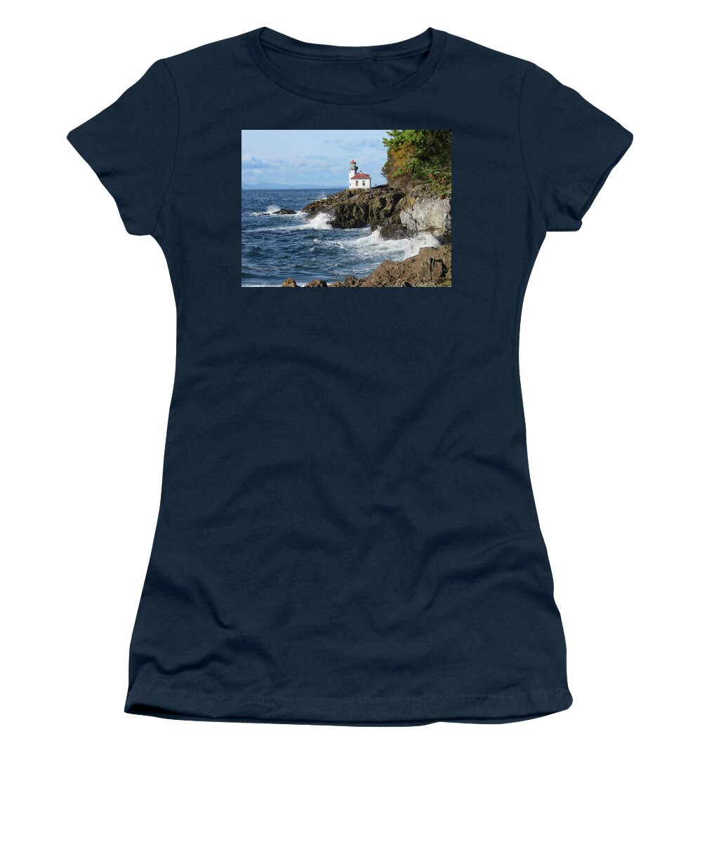 Lighthouse Women's T-Shirt featuring the photograph Lime Kiln Lighthouse - San Juan Island by Marie Jamieson