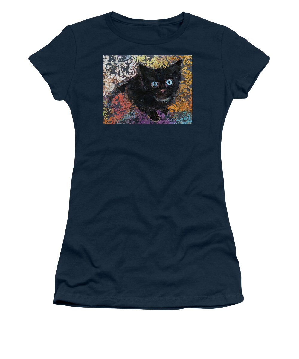 Halloween Women's T-Shirt featuring the painting Little Black Kitten by Michael Creese