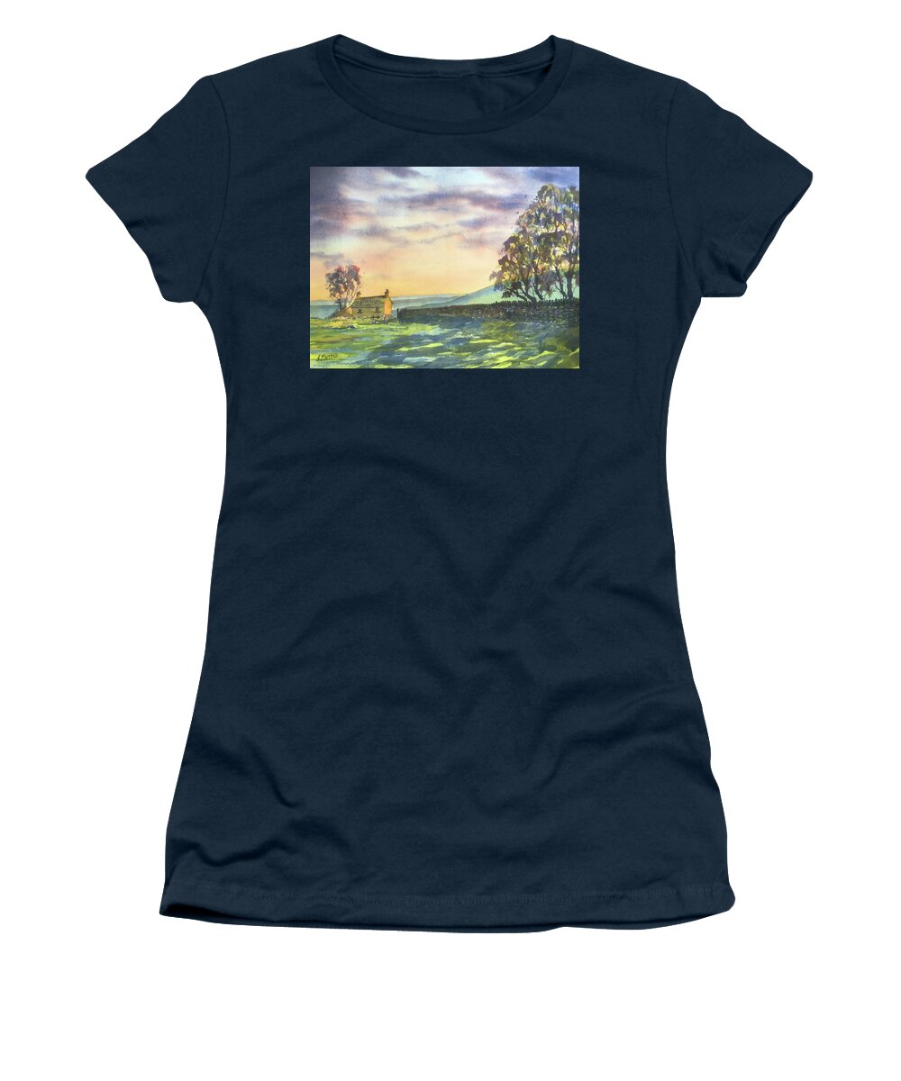 Watercolour Women's T-Shirt featuring the painting Long Shadows at Sunset by Glenn Marshall