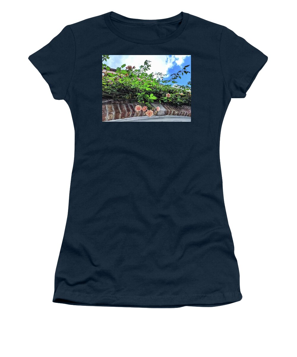 Peach Flowers Women's T-Shirt featuring the photograph Look Up by Portia Olaughlin