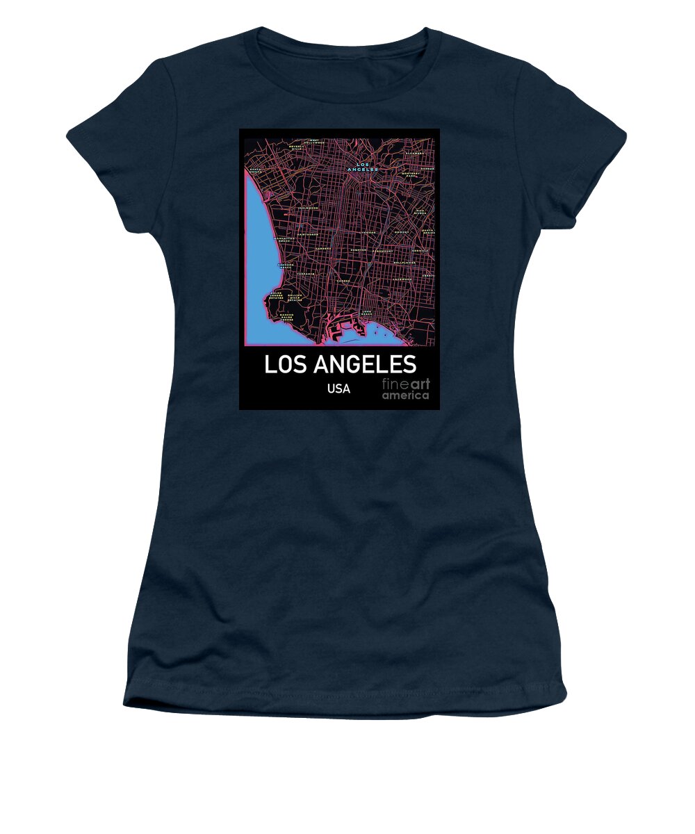 Los Angeles Women's T-Shirt featuring the digital art Los Angeles City Map by HELGE Art Gallery