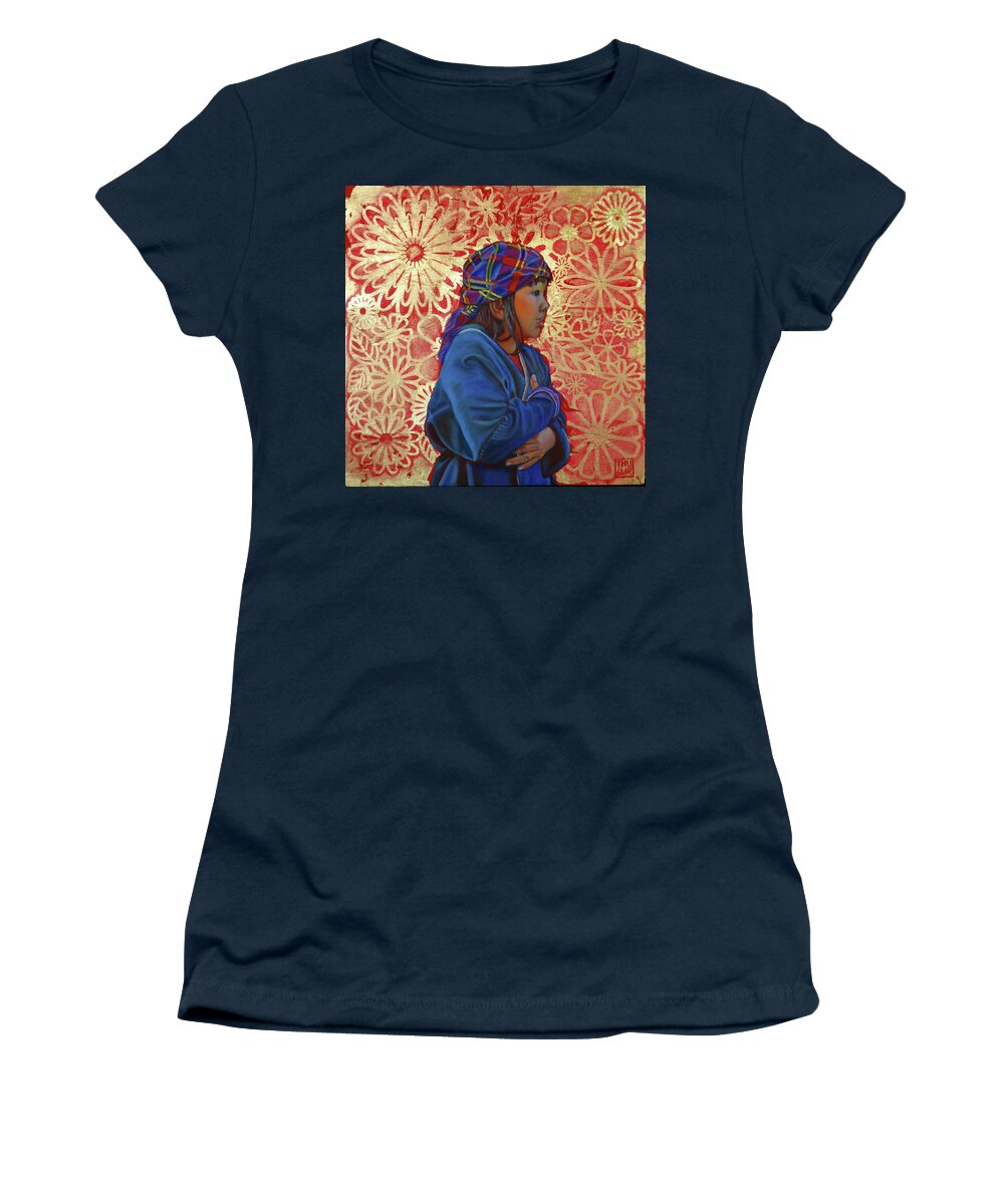 Original Painting Women's T-Shirt featuring the painting Lost in flowers by Thu Nguyen