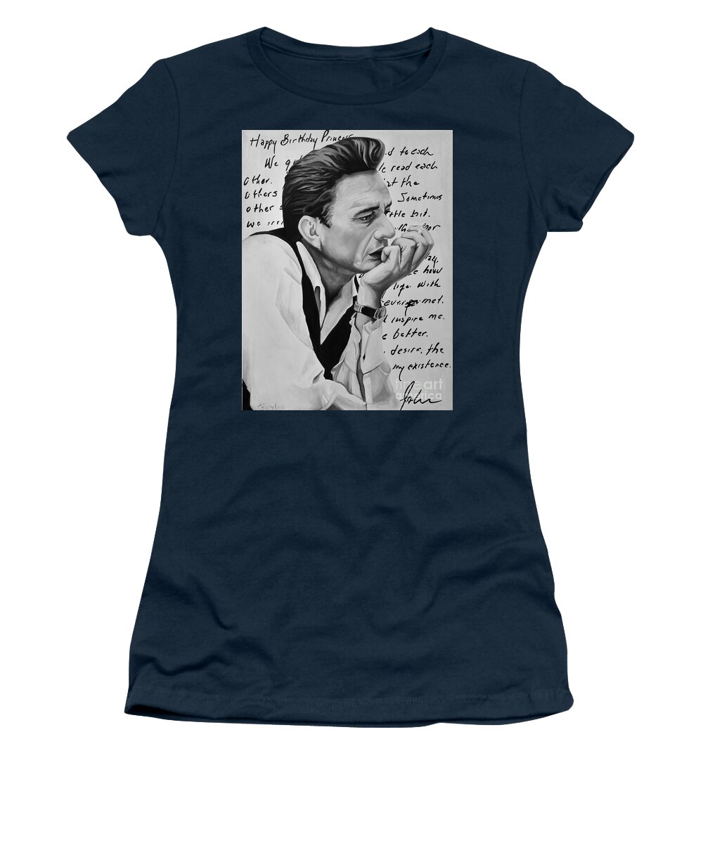Johnny Cash Women's T-Shirt featuring the painting Love Letter by Ashley Lane
