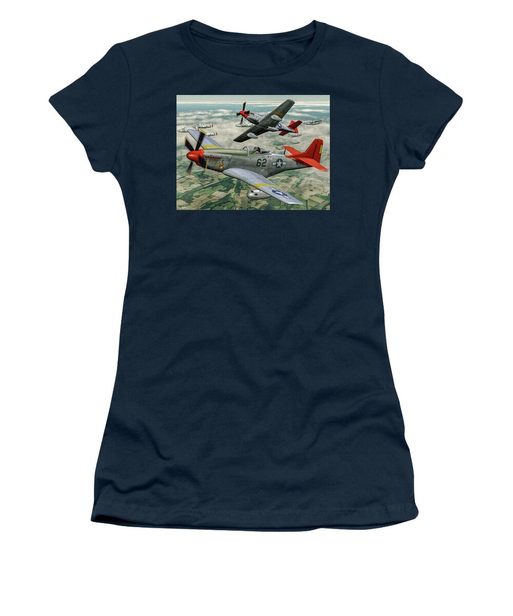 332nd Fighter Group Women's T-Shirt featuring the digital art Lt Bob Friend and Bunny - Oil by Tommy Anderson