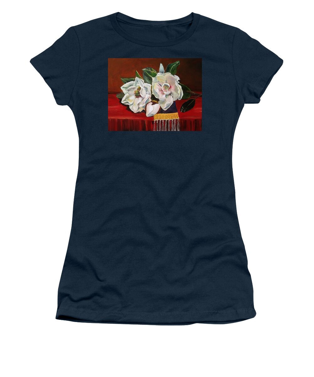 Magnolia Blooms Women's T-Shirt featuring the painting Magnolias by Mike Benton