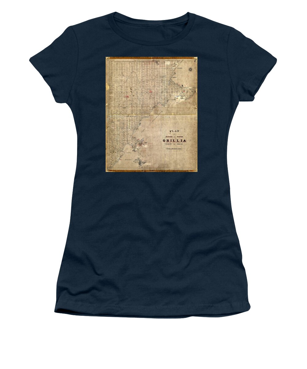 Map Of Orillia Women's T-Shirt featuring the photograph Map Of Orillia 1850 by Andrew Fare