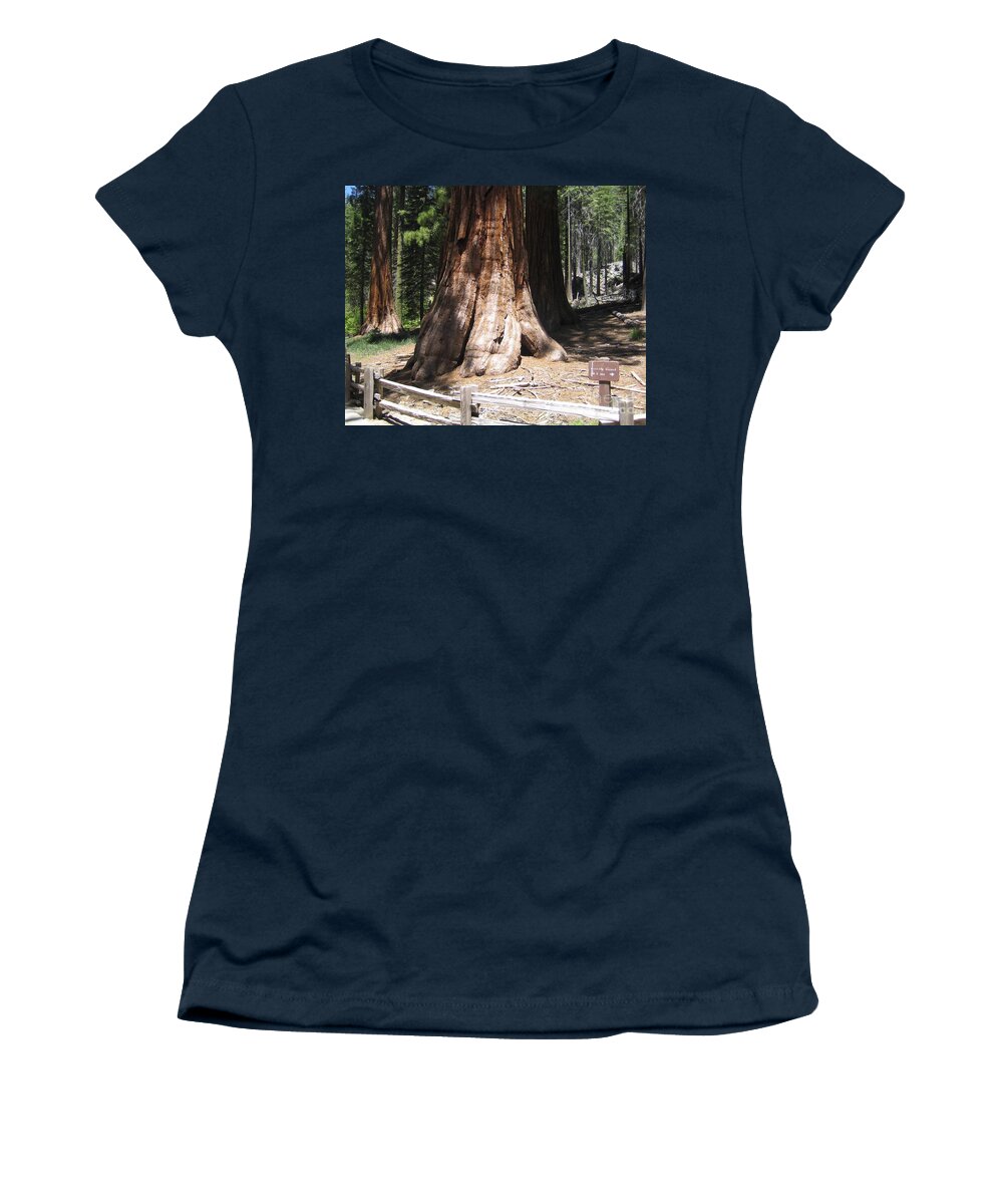 Yosemite Women's T-Shirt featuring the photograph Mariposa Old Tall Giant Tree Trunk Yosemite National Park by John Shiron