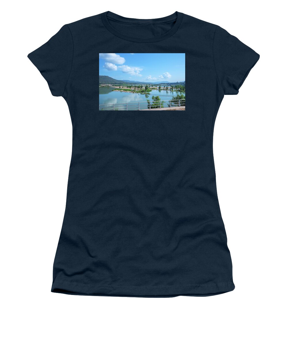 Scenic Women's T-Shirt featuring the photograph Mekong River and Laos in the Distance DTHU0988 by Gerry Gantt
