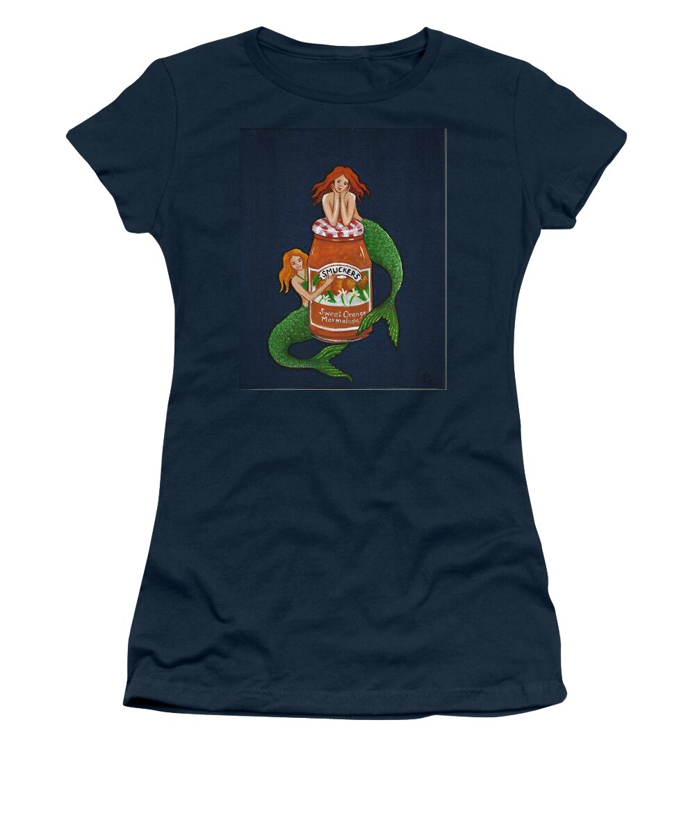 Mermaids Women's T-Shirt featuring the painting Mermaids and Marmalade....... by James RODERICK