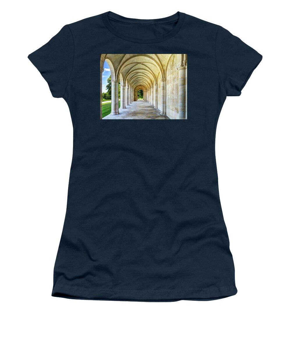 Meuse-argonne Women's T-Shirt featuring the photograph Meuse Argonne American Cemetery Memorial Loggia - Short by Weston Westmoreland