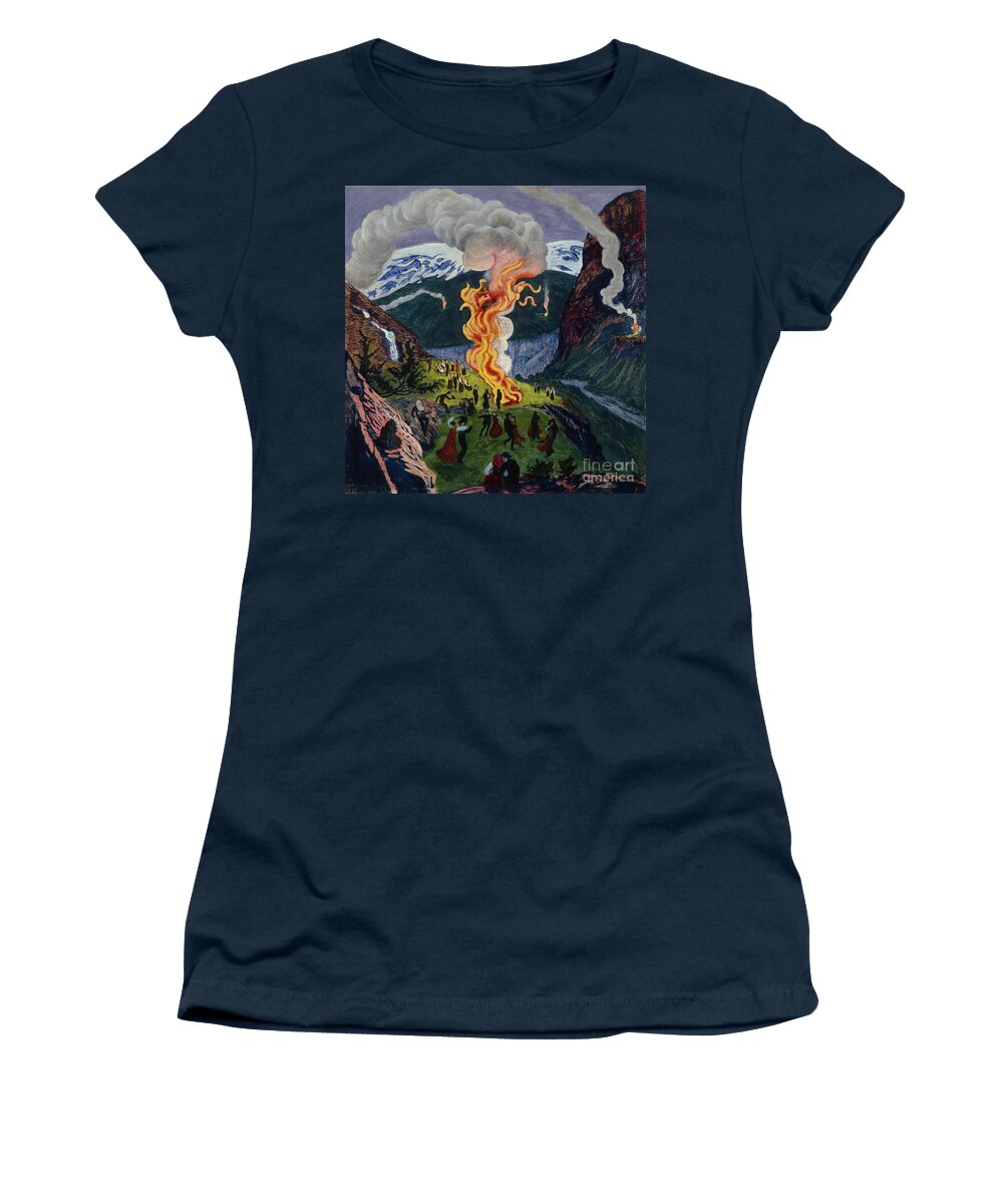 Celebration Women's T-Shirt featuring the painting Midsummer Fire, Painting By Nikolai Astrup by Nikolai Astrup