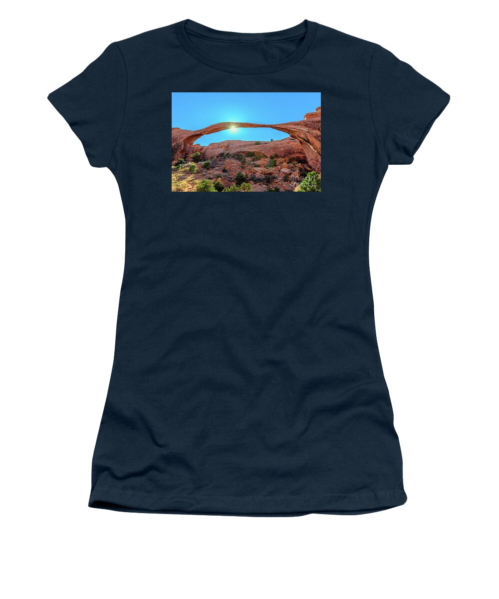 Moab Landscape Arch Women's T-Shirt featuring the photograph Moab Landscape Arch Sun Star by Aloha Art