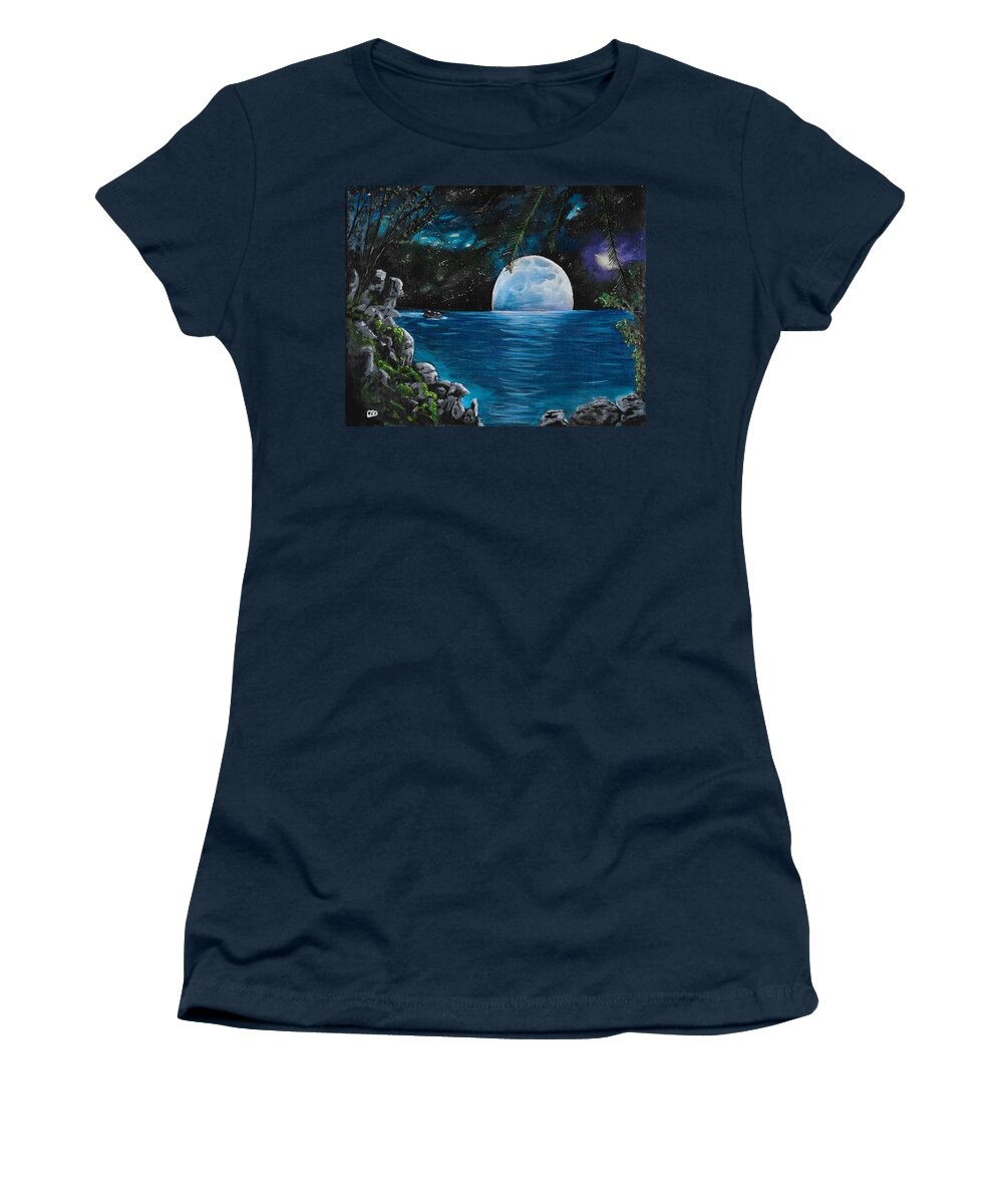Blue Moon Women's T-Shirt featuring the painting Moon light Island by David Bigelow
