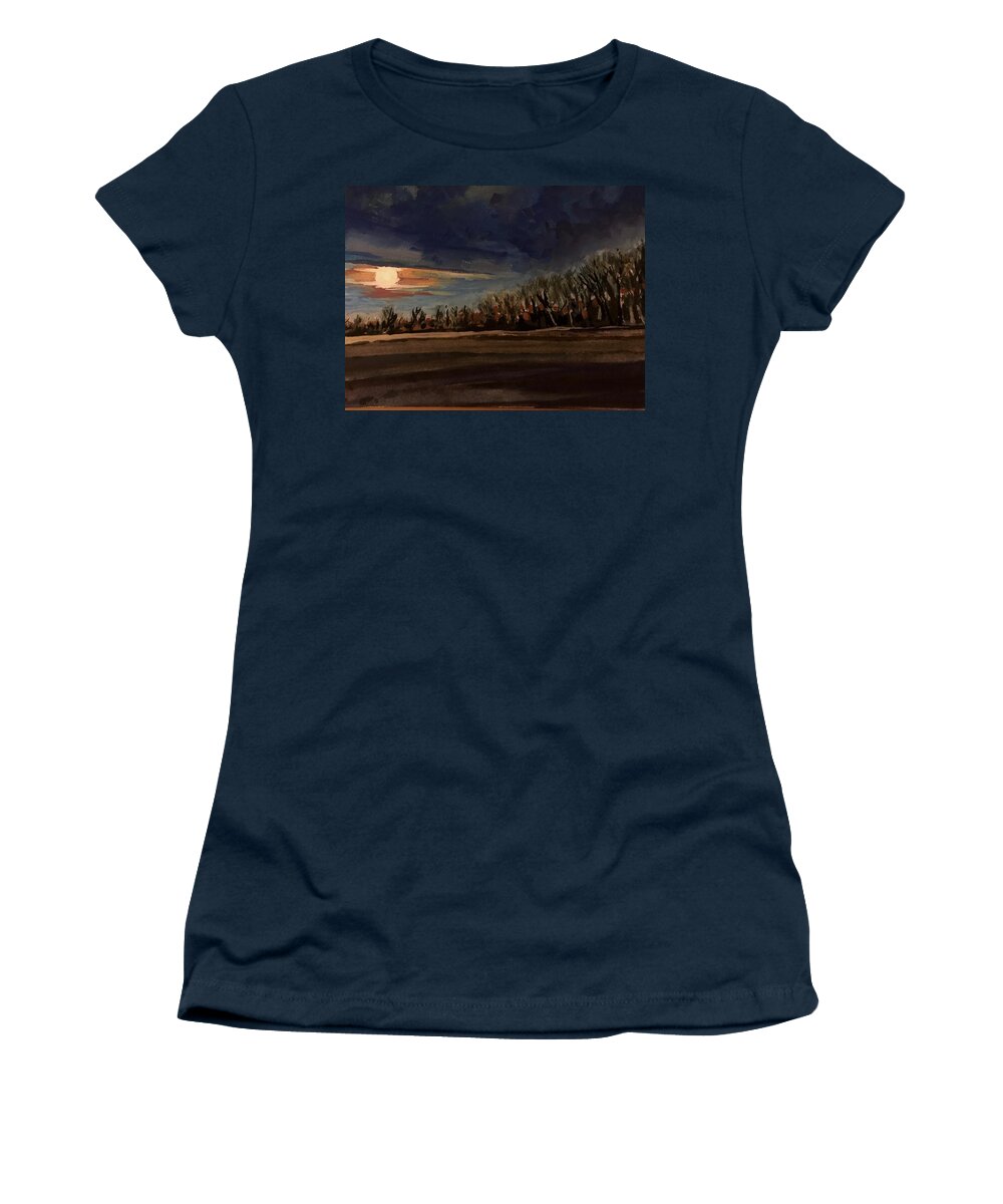Moon Women's T-Shirt featuring the painting Moonset study by Les Herman