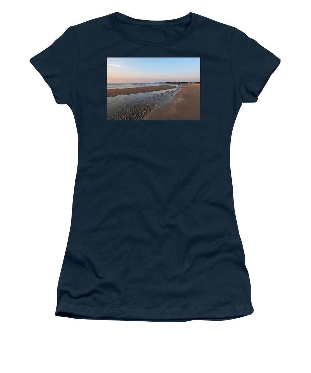 Ogunquit Women's T-Shirt featuring the photograph Morning Light on Ogunquit Beach Ogunquit Maine Sunrise Sand Pattern by Toby McGuire