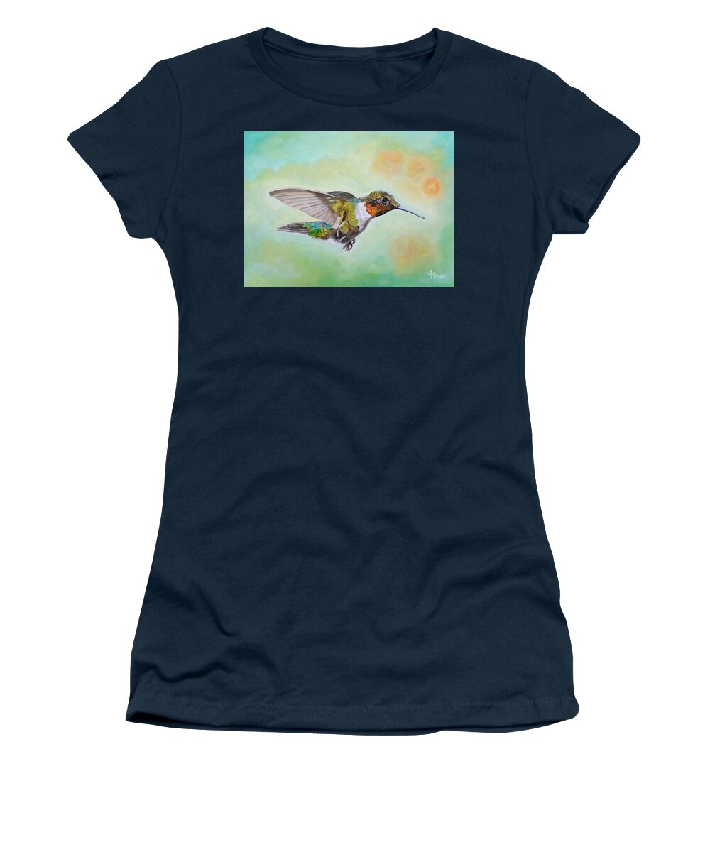 Hummingbird Women's T-Shirt featuring the painting Motley Flying Hummer by Angeles M Pomata