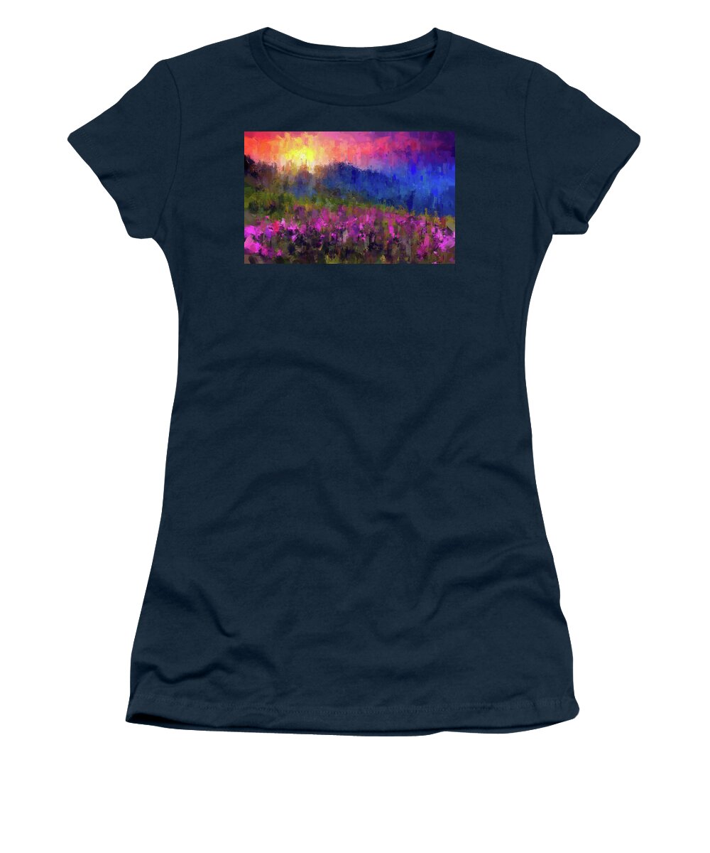 Mountain Women's T-Shirt featuring the painting Mountain sunset by Vart Studio